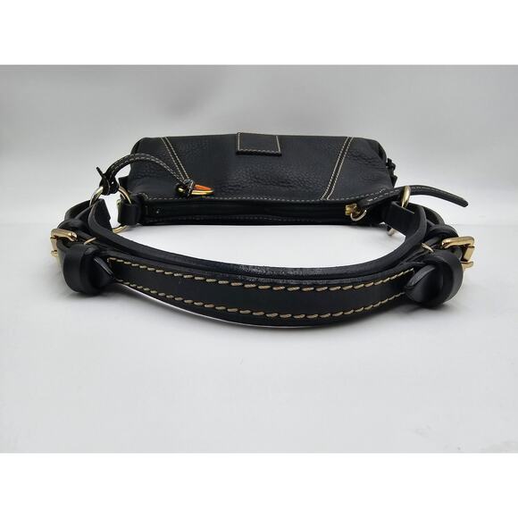Y2K Dooney & Bourke Black Pebbled Leather Mini East West Slouch Hobo Duck Charm - Picture 8 of 14